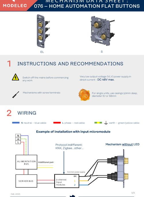 Mechanisms data sheet: 076 - Home automation flat buttons