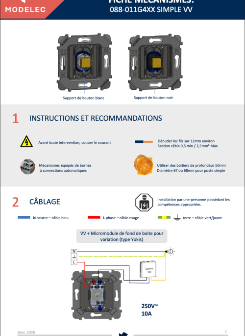 Mechanisms data sheet:  088-011G4XX Simple two-way switch - EN