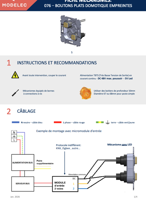Fiche mécanisme : 076 Boutons plats domotique Empreintes
