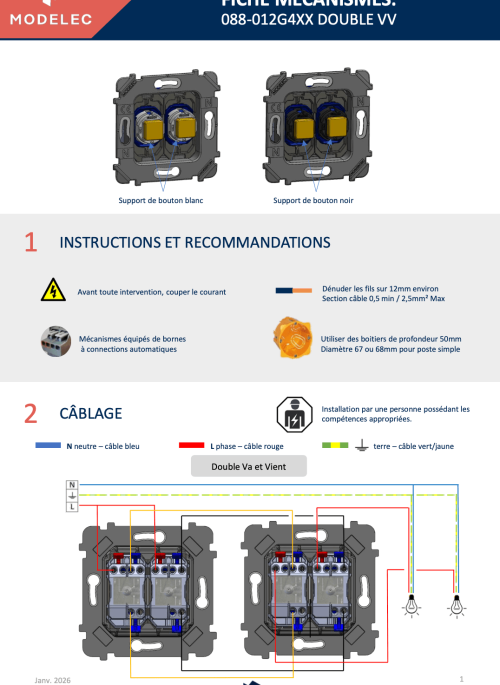 Mechanisms data sheet: 088-012G4XX Double two-way switches - FR
