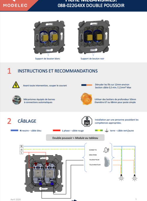 Fiche mécanisme : 088-022G4XX Bouton double poussoir